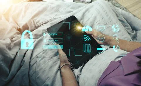 Cybersecurity Concept Global network security technology,  protect personal info 写真素材