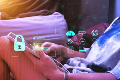 Cybersecurity Concept Global network security technology,  protect personal info 스톡 사진