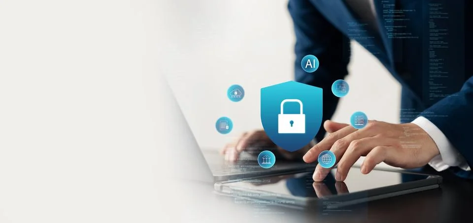 Cybersecurity concept Global network security technology, business people p.. Stock Photos