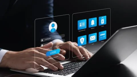 Cybersecurity concept Global network security technology, business people p.. Stock Photos