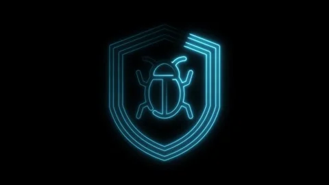 Cybersecurity concept with glowing shield and bug virus on a black backgrou.. Stock Footage 309915314