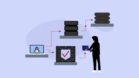 Cybersecurity Concept with Hacker Breaching Firewall, Server, and Cloud Dat.. Stock Footage 337943287