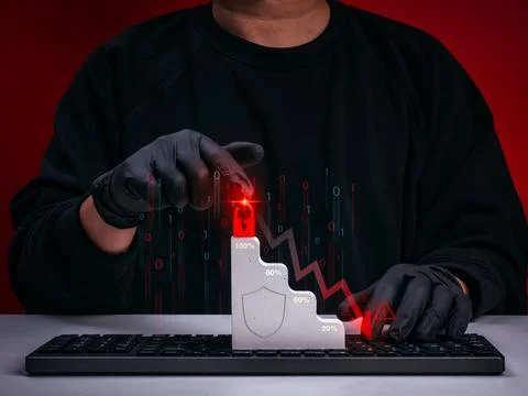 Cybersecurity concept with hacker exploiting security vulnerability with de.. Stock Photos