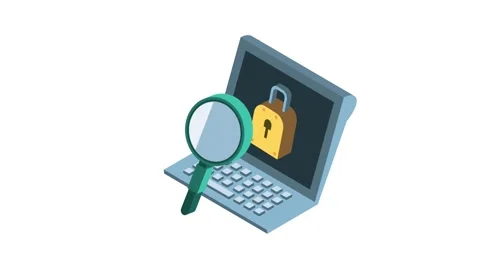 Cybersecurity concept illustration of laptop with padlock and magnifying gl.. Stock Footage 334263165