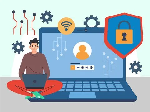 Cybersecurity Concept Illustration Style Illustrazione stock