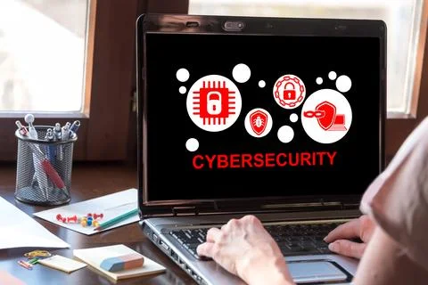 Cybersecurity concept on a laptop screen Stock Photos