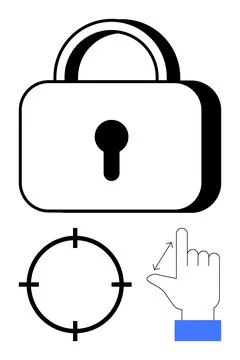 Cybersecurity Concept with Lock, Touch Gesture, and Target Icon for Digital.. Stock Illustration