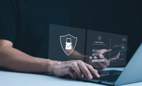 Cybersecurity concept. Man enter username and password Stock Photos