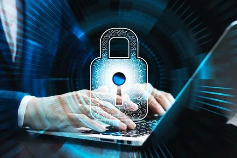 Cybersecurity concept, padlock icon and internet technology network, secure.. Stock Photos