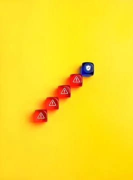 Cybersecurity concept with red warning icons leading to a blue security shi.. Stock Photos
