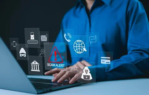 Cybersecurity concept. Scam Alert Warning, Stock Photos