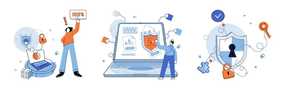 Cybersecurity concept set secure passwords. Computer and smartphone protection Stock Illustration