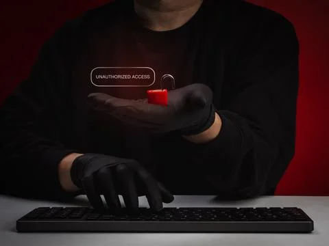 Cybersecurity concept showing unauthorized access with an open warning lock.. Stock Photos