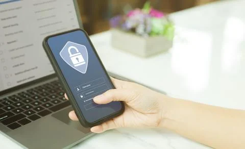 Cybersecurity concept. User is logging in with a username and password. Stock Photos