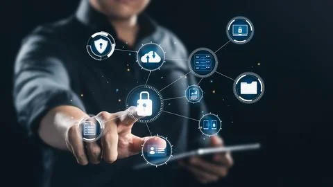 Cybersecurity concept, user privacy security and encryption, secure internet  Foto stock