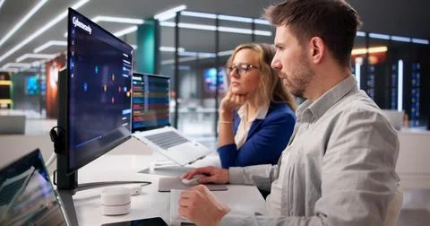 Cybersecurity Dashboard Analysis By Data Experts Monitoring Threat Detection  Stock Photos