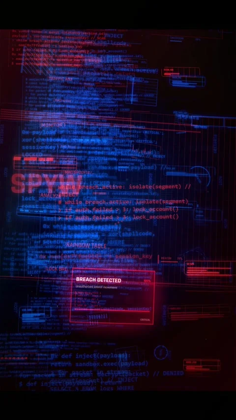 Cybersecurity Data Breach Alert Digital HUD Interface Stock Footage 335563138