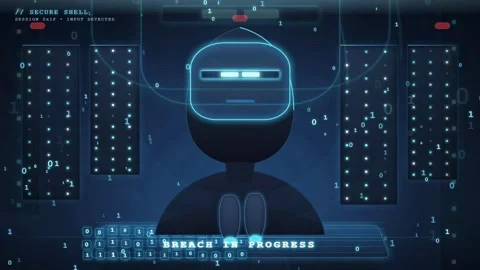 Cybersecurity Data Breach Alert on Futuristic Hacker Interface with Binary Code 動画素材 341456623