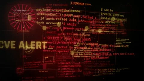 Cybersecurity Data Breach Alert HUD with Digital Code and Radar Video stock 335573672
