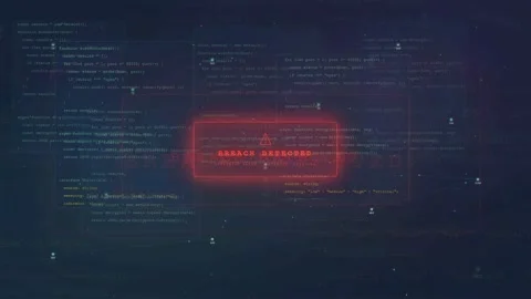 Cybersecurity Data Breach Detected Alert Warning on Digital Code Background Stockbeeldmateriaal 341073904