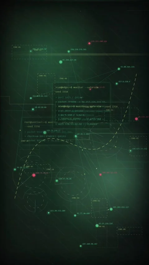Cybersecurity Data Breach HUD Interface Threat Detected Warning Stock Footage 335347186