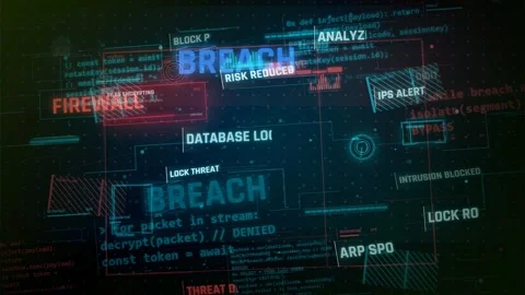 Cybersecurity Data Breach HUD Interface Animation Stock Footage 335567948