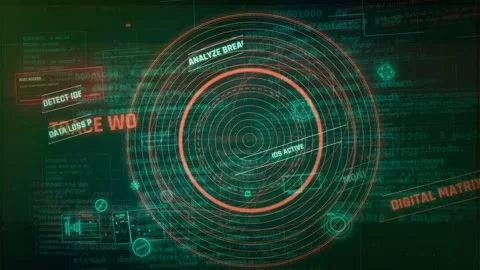 Cybersecurity Data Breach HUD Interface with Warning Alerts Stock Footage 335572598