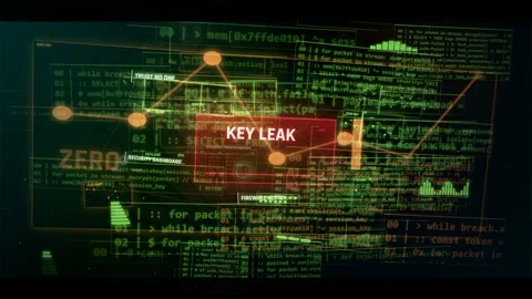 Cybersecurity Data Breach Interface with Key Leak Alert Stock Footage 335574004