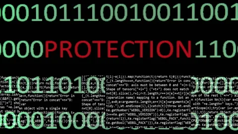 Cybersecurity Data Glitch Concept with Binary Codes and Red Protection Text.. Stock Footage 299753091