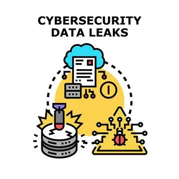 Cybersecurity data leaks concept illustrating various threats Stockillustratie