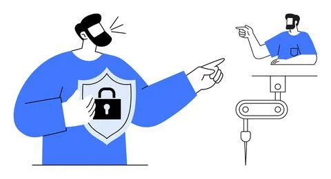 Cybersecurity, data privacy, identity protection, digital verification, safe  스톡 일러스트