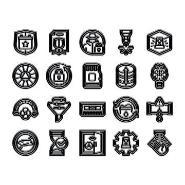 Cybersecurity, data protection and digital privacy icons Stock Illustration