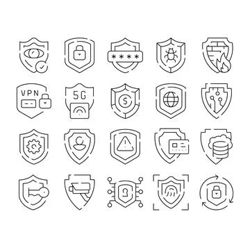Cybersecurity data protection and internet privacy line icons 스톡 일러스트