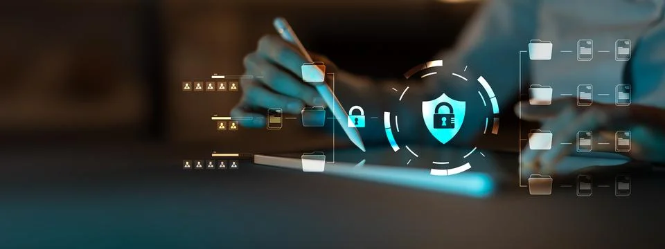 Cybersecurity Data Protection and Secure File Management System Illustrated o Stock Photos