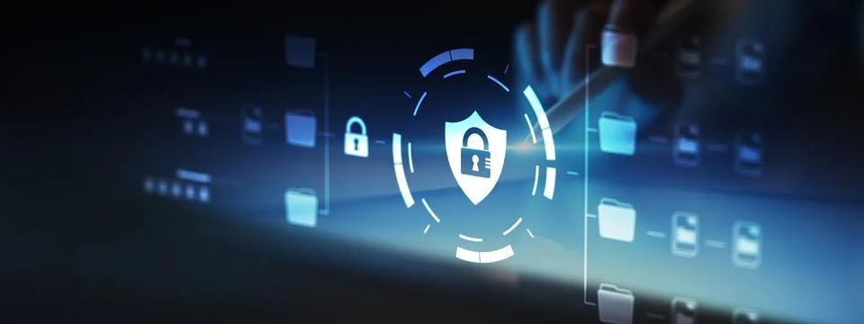 Cybersecurity Data Protection and Secure File Management System Illustrated o Stock Photos