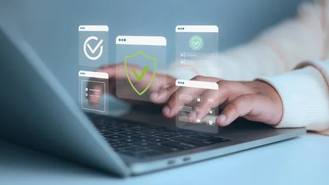 Cybersecurity Data Protection Concept, Secure Login and Privacy Shield on L.. Stock Photos