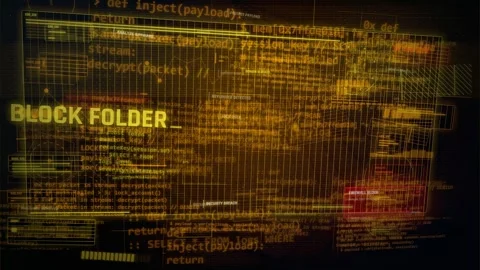 Cybersecurity Data Protection Firewall Block Folder HUD Animation Stock Footage 335566762