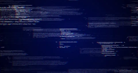 Cybersecurity, data transfer and futuristic server code for AI testing on dark Stock Footage 284224740