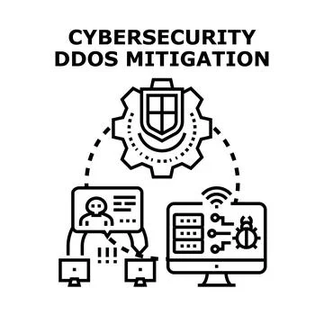Cybersecurity ddos mitigation preventing network attack concept Stock Illustration