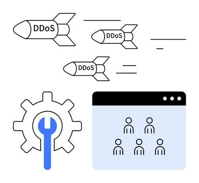 Cybersecurity, DDoS protection, online security, server defense, IT solutions Illustrazione stock