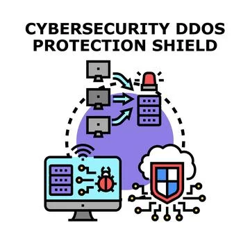 Cybersecurity ddos protection shield concept 库存插图