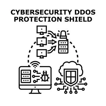 Cybersecurity ddos protection shield concept Stock Illustration