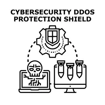 Cybersecurity ddos protection shield guarding digital network Stock Illustration