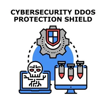 Cybersecurity ddos protection shield guarding digital network Stock Illustration