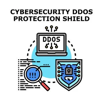 Cybersecurity ddos protection shield guarding online data system Stock Illustration