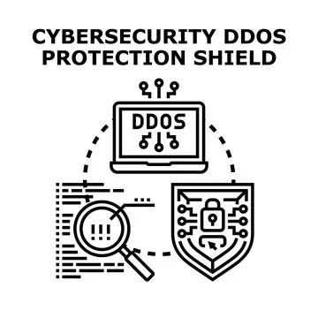 Cybersecurity ddos protection shield guarding online data system Stock Illustration