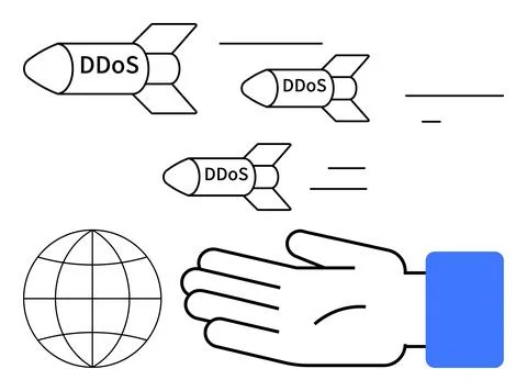 Cybersecurity Defense Against DDoS Attacks with Missiles Targeting Globe an.. イラスト素材