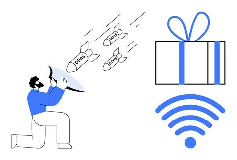 Cybersecurity Defense Against DDOS Attacks with Protective Measures and wir.. イラスト素材