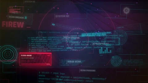 Cybersecurity Digital Interface Firewall Breach HUD Animation Stock Footage 335566483