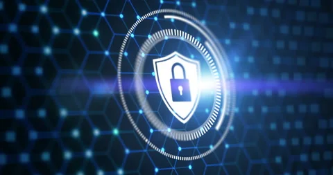 Cybersecurity, digital lock and circuit board for privacy coding, programming or Stock Footage 284226673